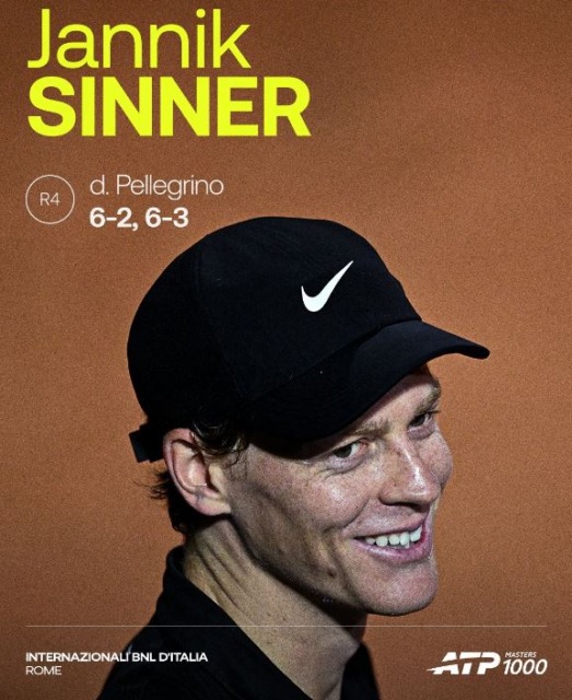 Sinner vola ai quarti: Pellegrino ko in due set