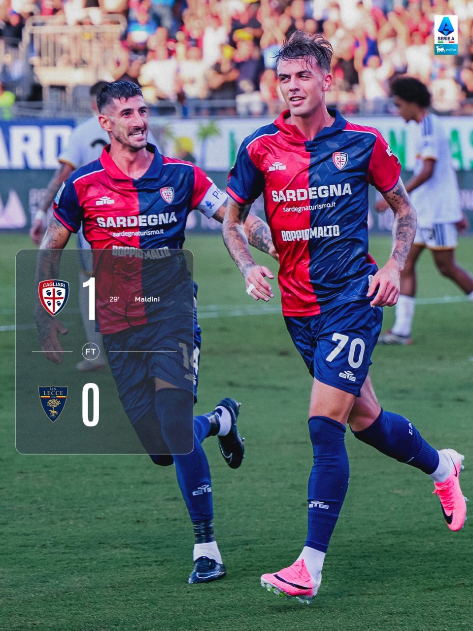 Il Cagliari batte il Lecce: decide Daniel Maldini