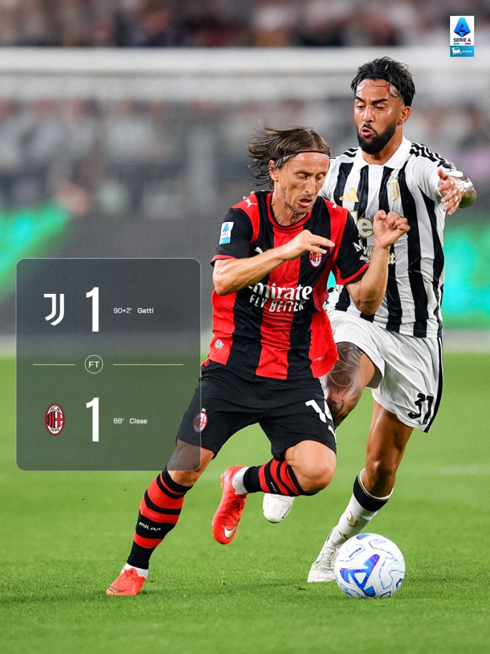 Gatti risponde a Cisse, Juventus-Milan finisce 1-1